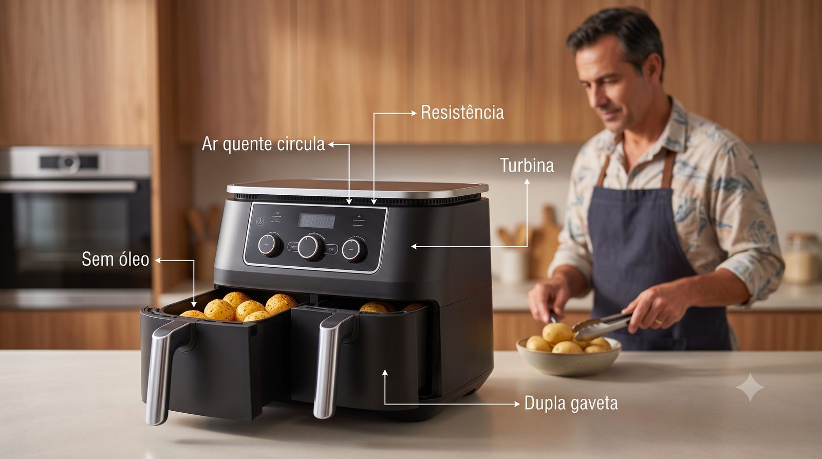 Como funciona a air fryer: ar quente circula e doura o alimento sem óleo