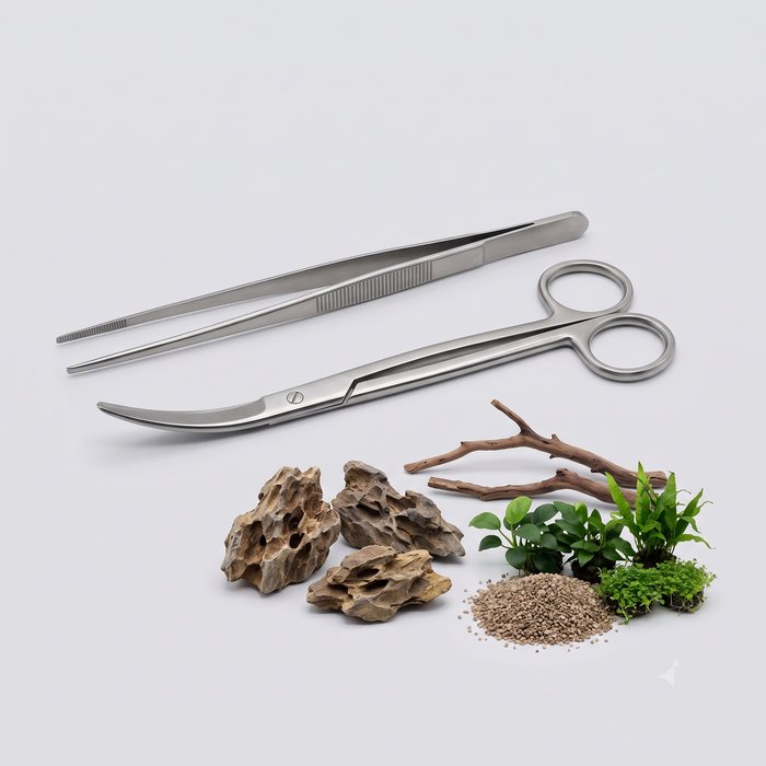 Kit de ferramentas e décor para aquapaisagismo
