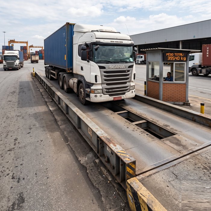 Balança rodoviária pesando um caminhão
