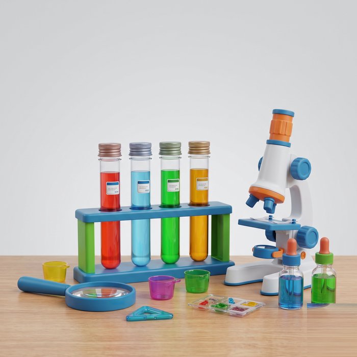 Kit de ciência com tubos, experimentos de química e microscópio infantil