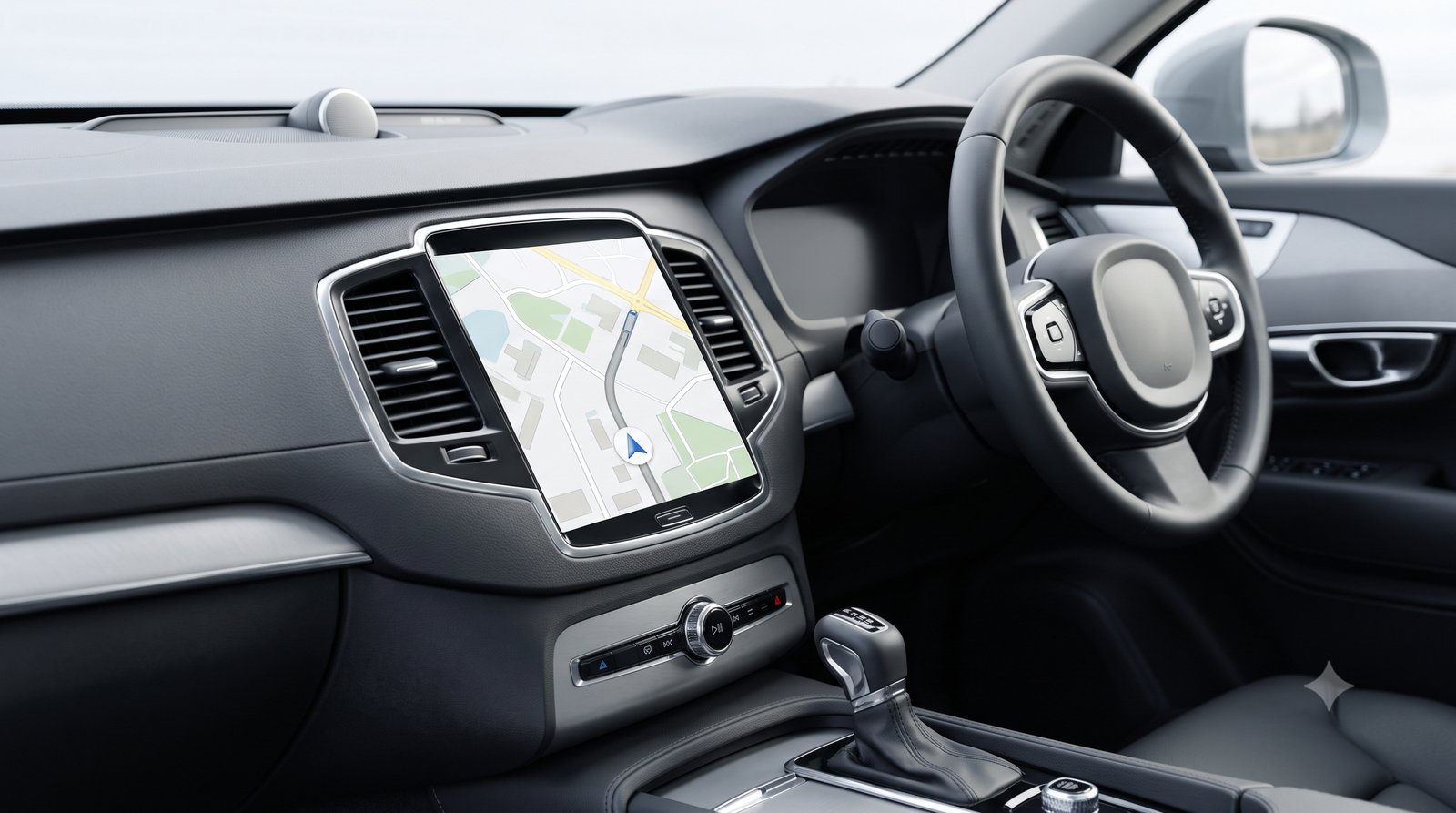 Central multimídia com tela grande instalada no painel de um carro