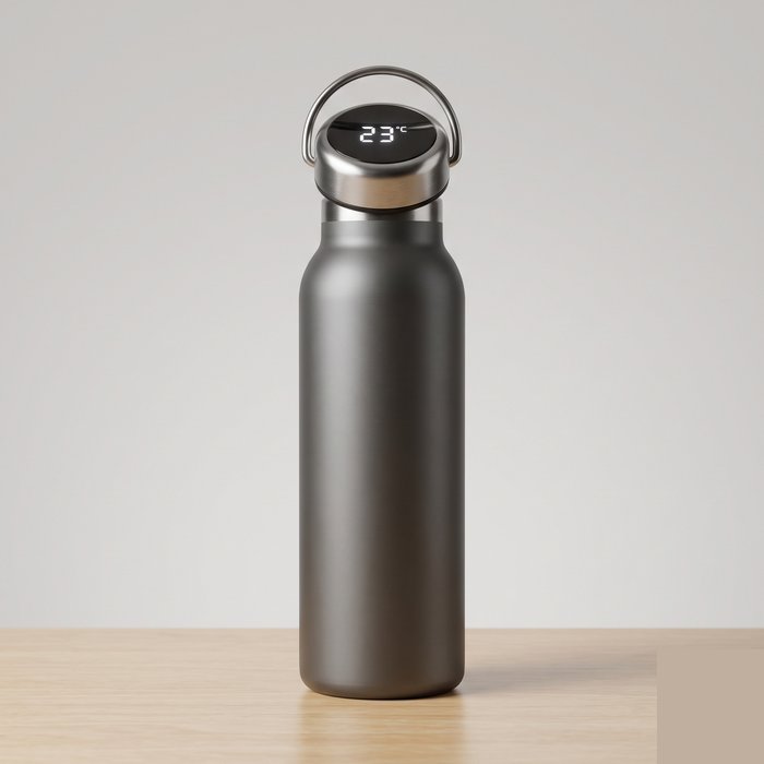 Garrafa térmica de inox alta com display de temperatura na tampa