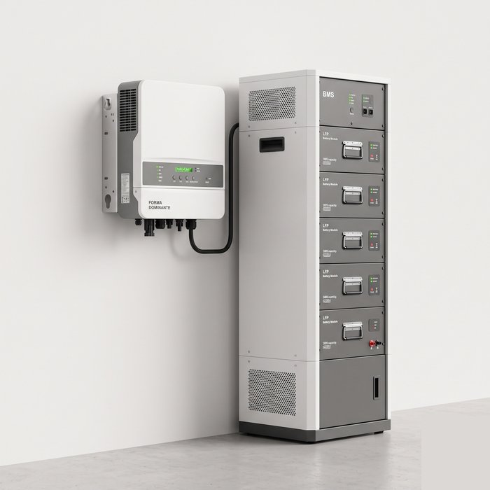 Inversor híbrido com bateria de armazenamento