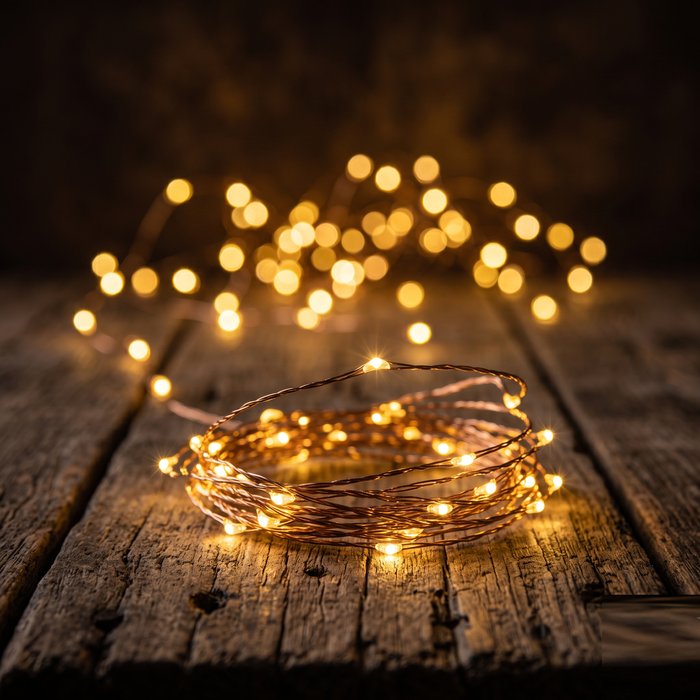 Cordão de luzes de Natal LED, pisca-pisca aceso em luz quente dourada