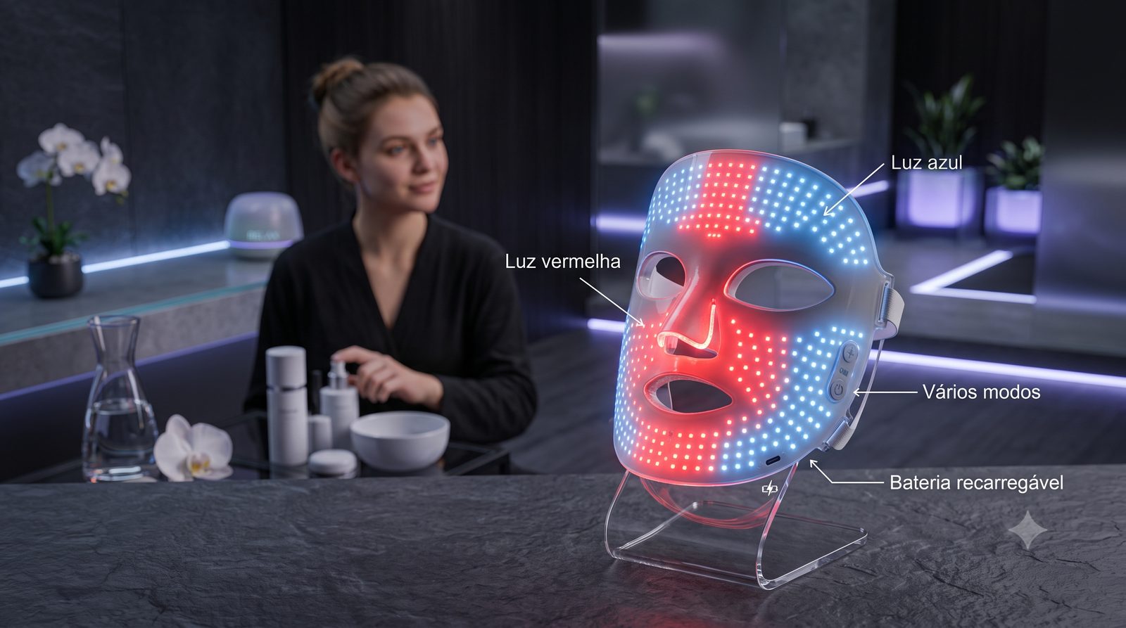 Como funciona a máscara de LED: luzes de cores atuam sobre a pele