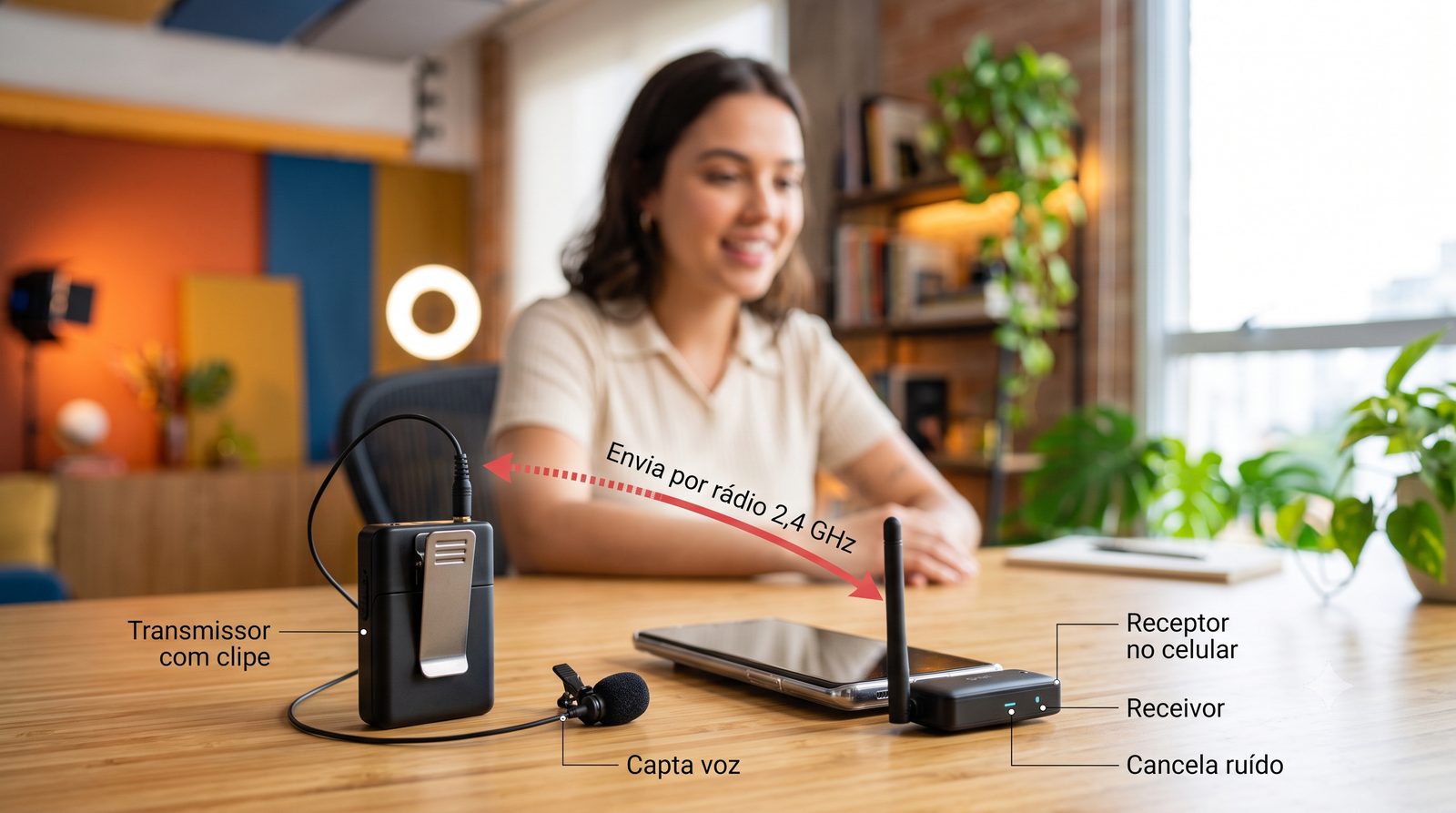 Como funciona o microfone de lapela: transmissor na roupa envia o som ao receptor no celular
