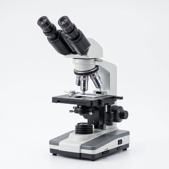 Microscópio biológico binocular de laboratório sobre bancada