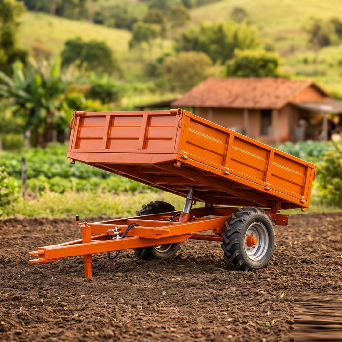 Carreta de transporte acoplada ao microtrator para carga na propriedade