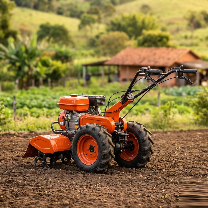 Motocultivador de duas rodas conduzido pela rabiça, para hortas e terrenos pequenos