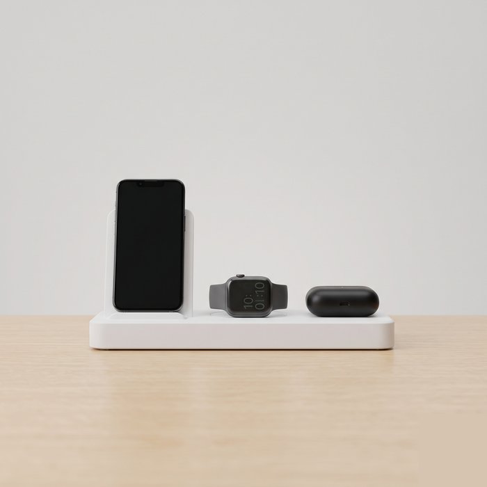 Dock de carregamento sem fio três em um com celular, relógio e fone