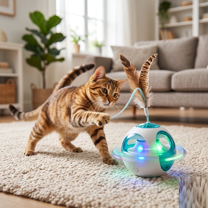 Brinquedo interativo automático com um gato brincando