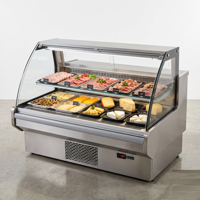 Balcão vitrine refrigerado para frios, carnes e padaria