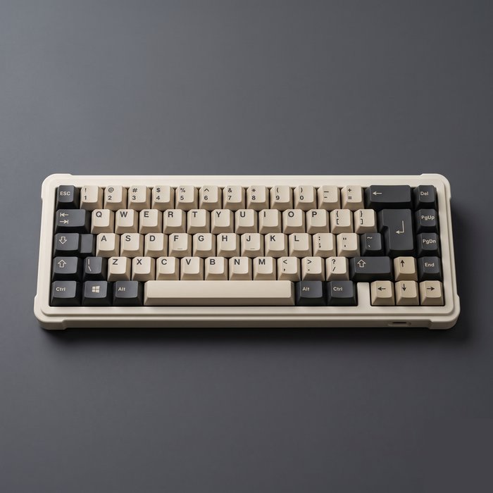 Teclado mecânico compacto sem bloco numérico, visto de cima